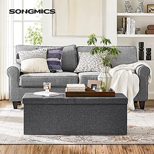 SONGMICS 43.3 Inches Storage Ottoman, Foldable Bench with Flipping Lid