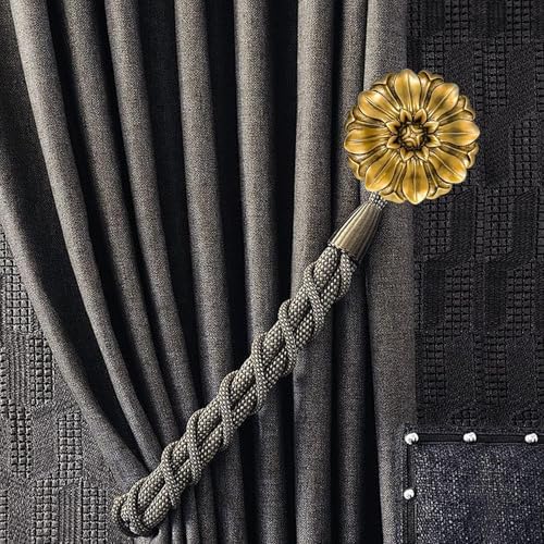 LOPGT Set of 2 Vintage Curtain Holdbacks Wall Mounted with Screws, Gold