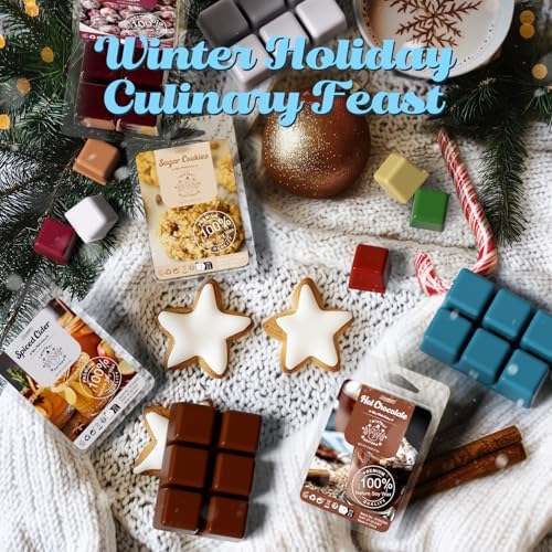 Salubrito Winter Scented Wax Melts, Strong Scented Soy Wax Cubes/Tarts Variety Set - Christmas Tree, Gingerbread, Candy Cane, Spiced Cider, Cranberry, Apple Cinnamon, Sugar Cookies, Hot Chocolate