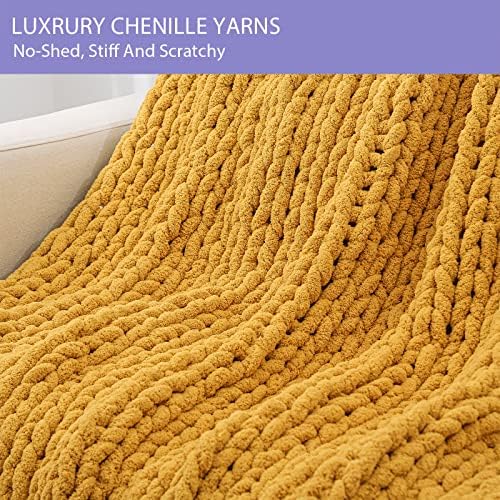 Bigacogo Chunky Knit Throw Blanket for Couch, 40x80 inches, Mustard Yellow