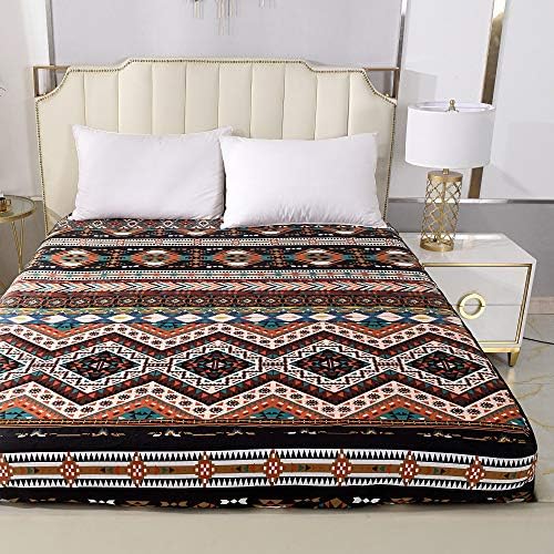 Bedding Fitted Sheet with Deep Pocket Mattress Cover Sheets,Boho Design Printed Fabric Bed Sheets (Brown(Boho), Full)