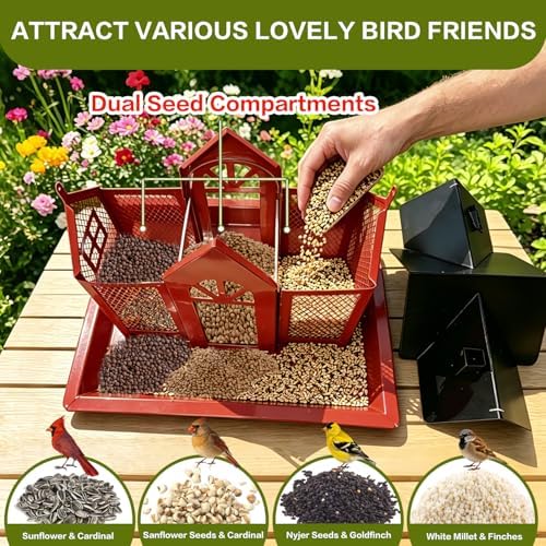 Large Metal Bird Feeders for Outdoors Hanging with Double Suet Cage Weatherproof Roof, 4 in 1 Suet Feeder for Woodpecker, 4 Lbs Capacity Bird Feeder House for Cardinal Finch Chickadee