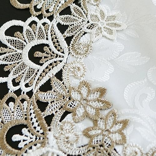 Sandweek Macrame Table Runners for Party, 70inch Table Runner Lace Floral Embroidered Rectangle Table Dresser Scarf Wedding Tabletop Table Decorations for Home and Dining Room Beige & White