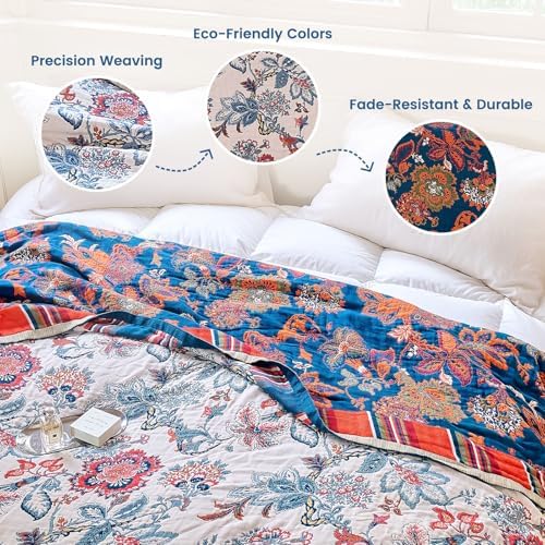 MSGKV Boho Throw Blanket 60"x80" 100% Cotton Farmhouse Floral Blanket
