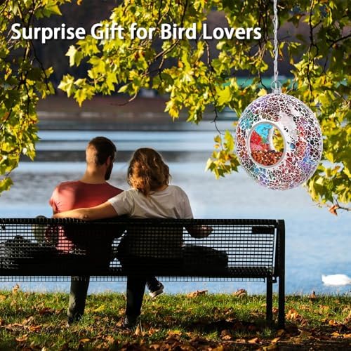 Yinns Solar Mosaic Bird Feeder, Fly Through Bird Feeders for Garden Decor