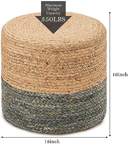 18'' Boho Ottoman Pouf Natural Water Hyacinth Rustic Handmade Lounge Pouffe
