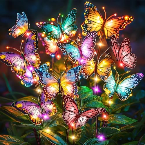 Solar Lights Outdoor Garden Decor: 4 Pack Colorful LEDs Butterfly Lights