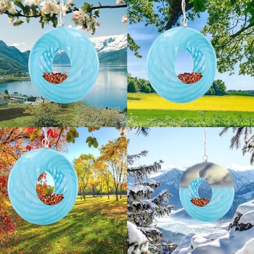 Yinns Glass Bird Feeder, Hanging Solar Birdfeeder for Outdoor Garden Decor