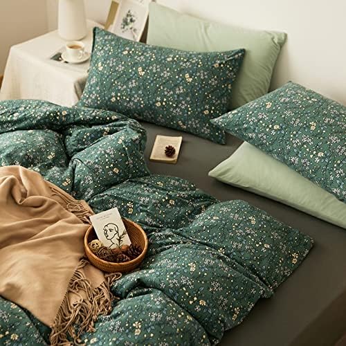 HighBuy Jersey Knit Cotton Duvet Cover Twin Green Floral Bedding Set 100% T-Shirt Comfy Bedding Sets Super Soft Garden Chic Knit Cotton Comforter Cover Twin Size