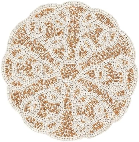 CLEENTABLE Gold Round Beaded Placemat, 13 in, Dining Table Mat
