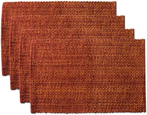 Sweet Home Collection 100% Cotton Placemats for Dining Room Rectangle Two Tone Woven Fabric 13" x 19" Soft Durable Table Mat Set, Set of 4, Rust
