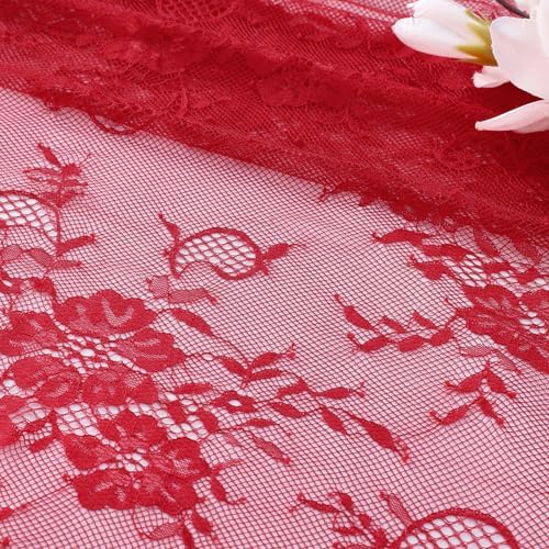 Red Lace Tablecloth 60x120 Inch Rectangular Embroidered Floral Table Cover
