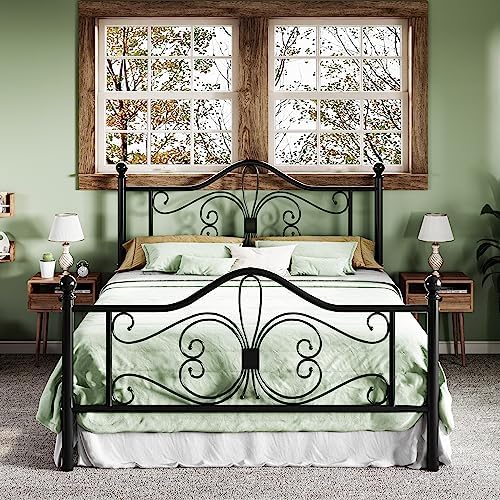 Allewie Metal Full Platform Bed Frame, Butterfly Pattern Design, Black