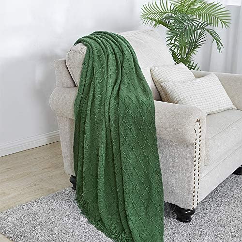 BOURINA Green Throw Blanket 60x80 Inch Boho Knitted Soft Throw Sofa Blanket