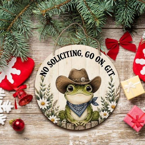 PHAMTE Funny No Soliciting Western Frog Round Wreath Sign for Home 12 Inch