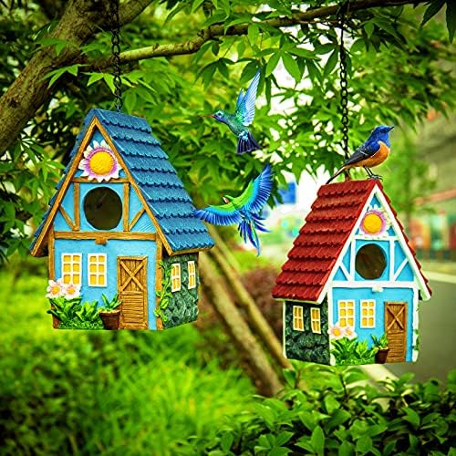 Garden Bird House for Outside Clearance Hanging Outdoors Country Cute Birdhouses for Wren Finchs Chickadee Hummingbird Tree Swallow Cage Kids Nature Lover Bluebird House(Red)