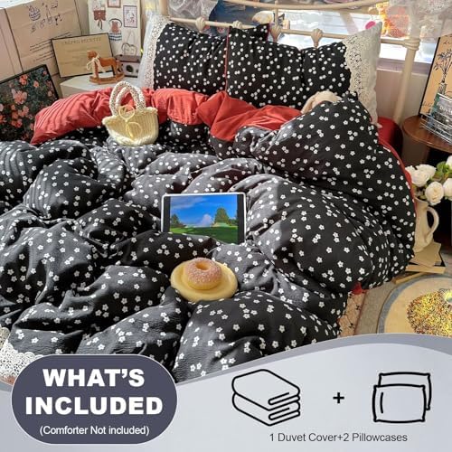Twin Size Duvet Cover Set 3 Pcs,Vintage Navy Ruffled Bedding 68"×86"