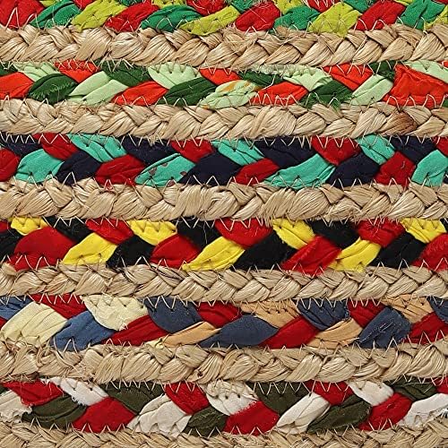 · REDEARTH · Braided Jute Cotton Pouf - Circular Boho Ottoman - Multi