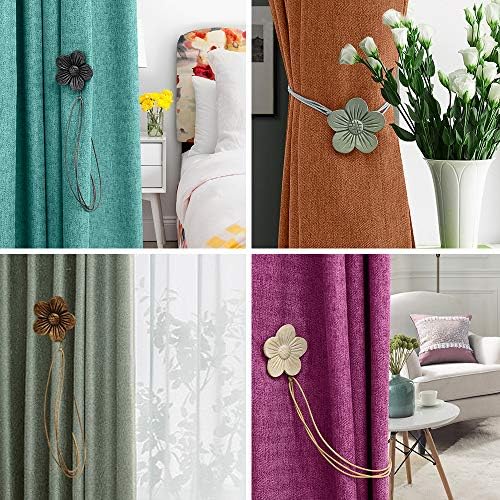 Lewondr Magnetic Curtain Tiebacks, Flower Vintage Curtain Holdbacks, Ink