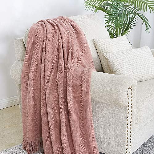 BOURINA Coral Pink Throw Blanket 50x60 Inch Knitted Soft Throw Sofa Blanket