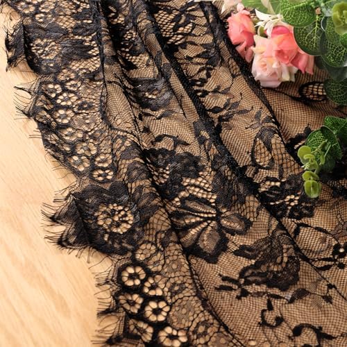 Fowecelt Black Lace Tablecloth 60 × 120 Inch for Rustic Boho Wedding Bridal Shower Party Decoration, Classy Rectangle Overlay Long Vintage Embroidered Reception Table Cloth Decor
