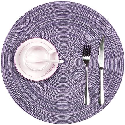 SHACOS Round Braided Placemats Set of 6 Round Placemats Cotton Blend Fabric Table Mats for Wedding Party (Light Purple, 6)