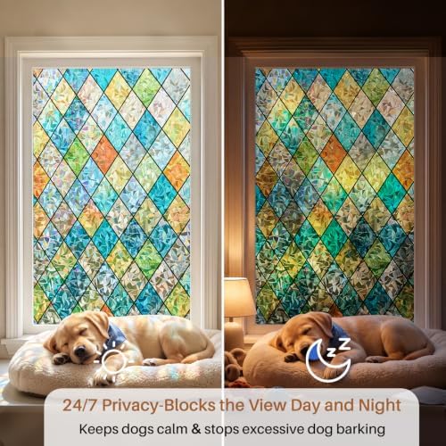 Sunbaby Stained Glass Winodw Film, Rainbow Lattice Stickers, 23.6"x78.7"