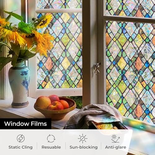 ADD.HERES Rainbow Window Privacy Film, Stained Glass Cling, 29.5" x 78.7"