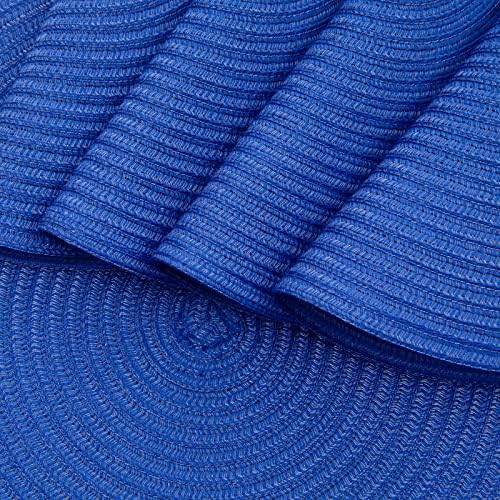 SHACOS Round Placemats Set of 6 Washable 15 inch Round Table Mats Cotton Polyester Woven Braided Place Mats for Dining Table (Blue, 6)