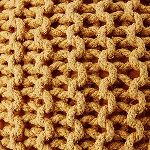 · REDEARTH · Round Pouf Ottoman - Hand Knitted Boho Poof Footrest - Mustard