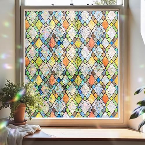 ADD.HERES Rainbow Window Privacy Film, Stained Glass Cling, 17.5" x 78.7"