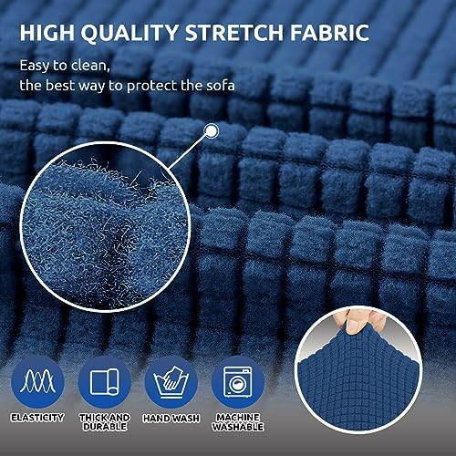 KEKUOU Stretch Loveseat Couch Cover, 2 Cushion Couch Slipcover,Classic Blue