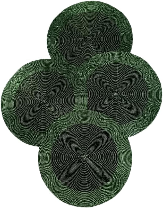 Beaded Charger placemats Set of 4, 13 Inch Round, Green Tonal