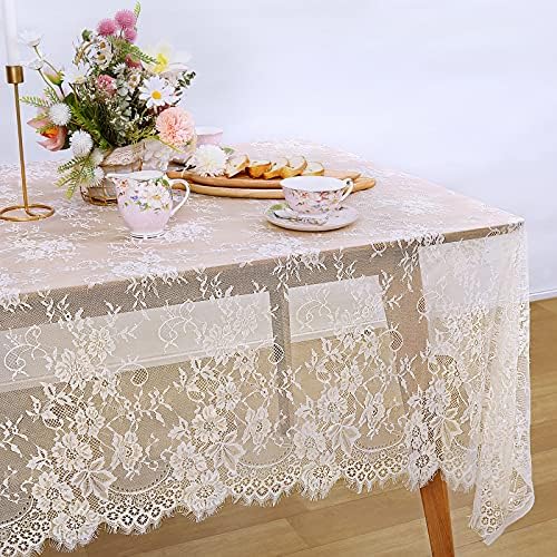 Pack of 6 Lace Tablecloth Ivory Table Fabric 60x120 Inch for Rustic Wedding