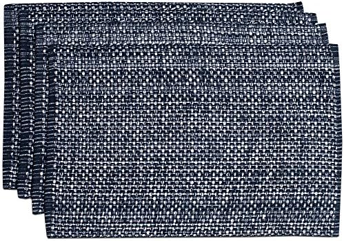 Sweet Home Collection 100% Cotton Placemats for Dining Room Rectangle Two Tone Woven Fabric 13" x 19" Soft Durable Table Mat Set, Set of 4, Navy