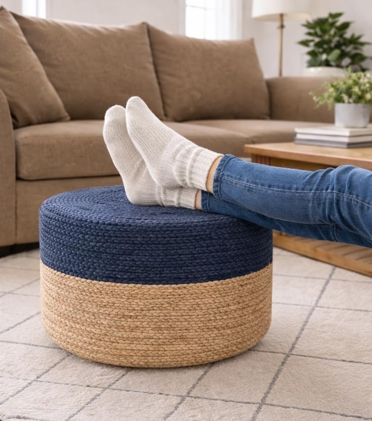 Pouf Ottoman 100% Jute Braided Pouffe (18"x18"x12")