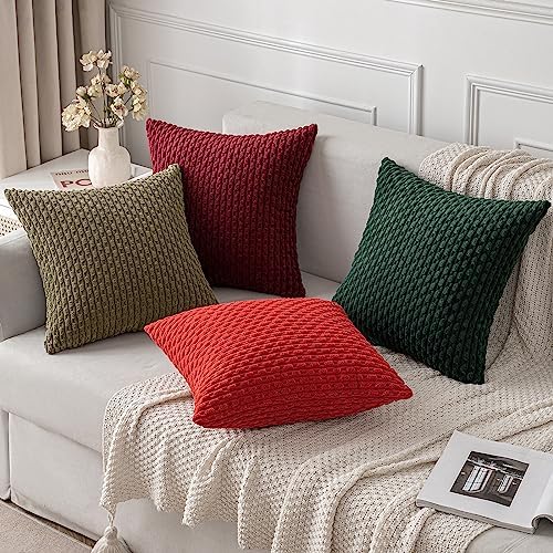 MIULEE Decorative Throw Pillow Covers 20x20 Olive Green Textured Corduroy