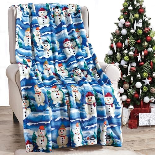 Elegant Comfort Lightweight Printed Throw Blanket- All Season, Ultra Soft, Cozy and Plush- Decorative Throw Blankets, Perfect for Lounging, 50 x 60 inches, White Snowman, Throw Blanket