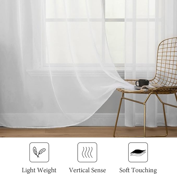 MIULEE White Window Sheer Curtains 2 Panels Width 42 x Length 63 Inches | Window - Image 4