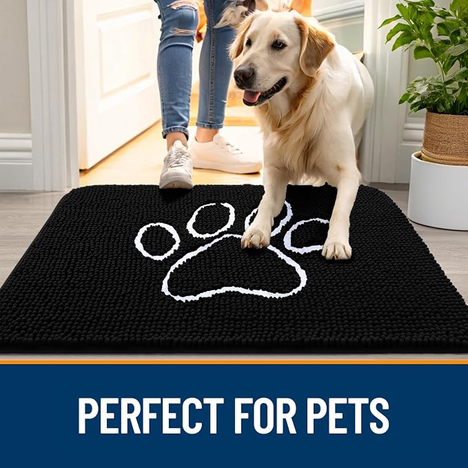 OLANLY Dog Door Mat for Muddy Paws 47x32, Paw Print Design Chenille Mud Mat | - Image 6