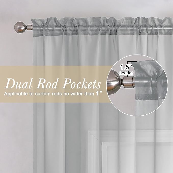 Light Grey Sheer Curtains 54 Inch Length 2 Panels, Airy & Breathable Solid - Image 2