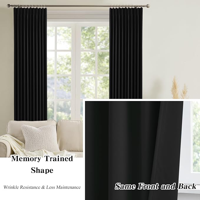 80 Inch Wide Black Pinch Pleated Curtains 80 x 84, Thermal Insulated Noise - Image 6