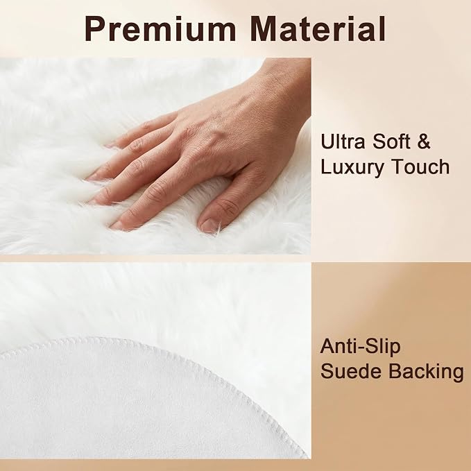duduta White Faux Sheepskin Fur Rug 3x5 ft, Fluffy Carpet Rug | Shag Fuzzy - Image 3