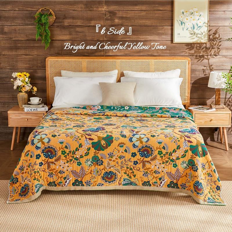 Boho Throw Blanket Cotton Muslin Woven Flower Decorative Blankets 60"x80"