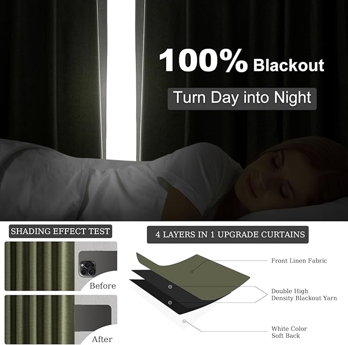 Topfinel Kitchen Curtains 54 Inch Length Linen Blackout Curtains - Image 5