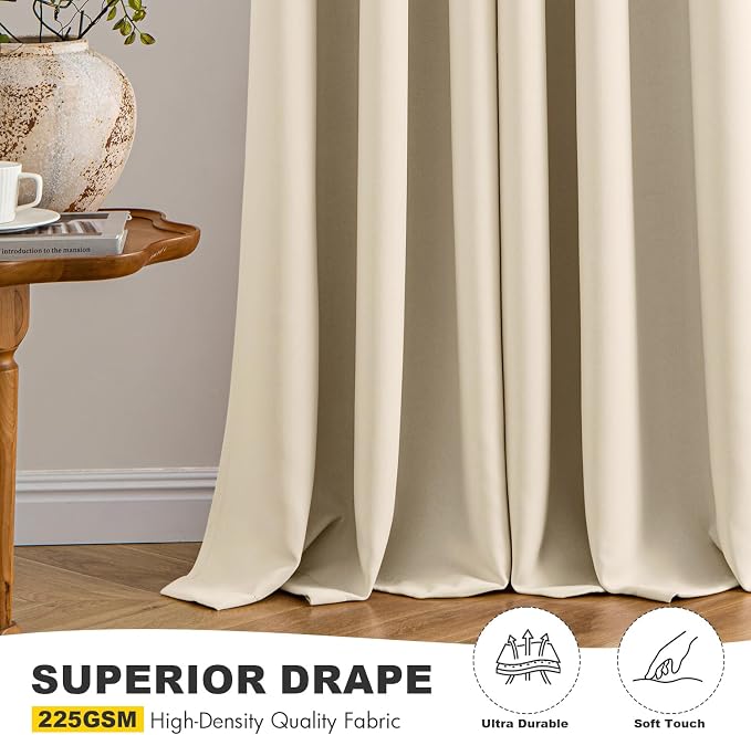MIULEE Blackout Curtains for Bedroom 2 Panels 55 x 68 Inch Long Cream Beige | - Image 5