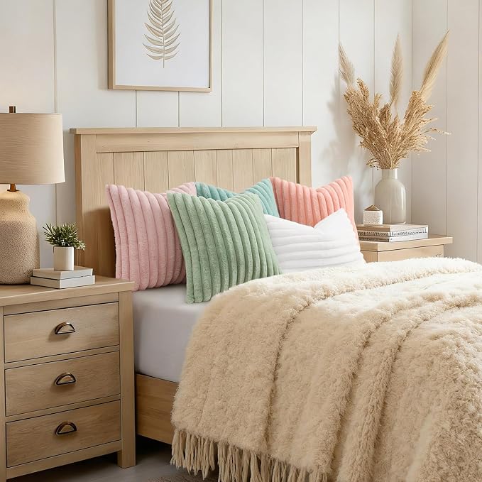 decorUhome Fall Faux Fur Throw Pillow Covers 18x18 Set of 2 Sage Green | - Image 8