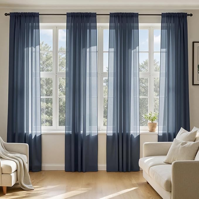 MIULEE Navy Blue Sheer Curtains 63 Inches Long 4 Panels 42 x 63 Inches | Light by MIULEE