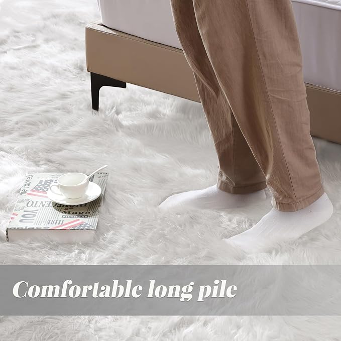 ORINOVA White Round Rugs 6.6ft Large Faux Sheepskin Washable Fur Area Rugs - Image 3