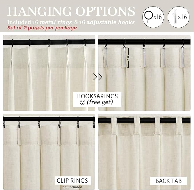 Cream Memory Shape Pleated 95 Inch Curtains 2 Panels Set - Image 5